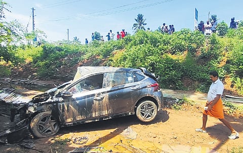 Mangled remains of the car involved in the accident