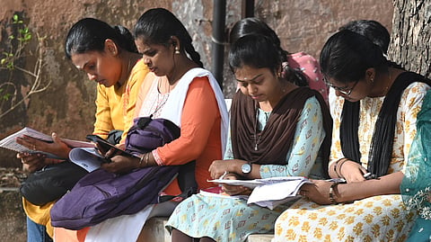 Candidates appearing for Group 4 exam at Presidency government girls higher secondary school in Egmore on Sunday.