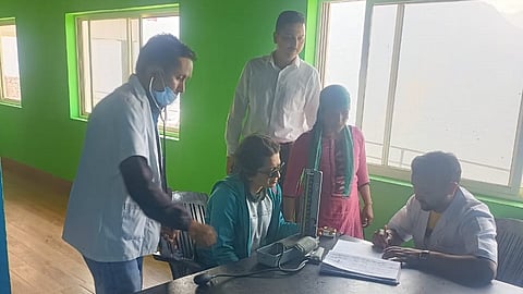 A rescued trekker being given medical attention in Uttarkashi on Wednesday.