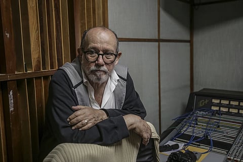 Cuban musician Silvio Rodriguez looks on during an interview with The Associated Press in Havana, Cuba, Thursday, June 6, 2024.