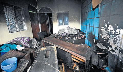 The house that caught fire and led to the tragic death of four members of a family in Dwarka, Delhi.