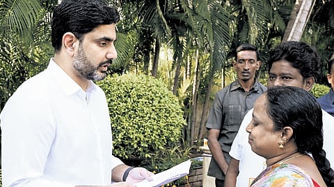HRD Minister N Lokesh takes representations from people at Praja Darbar