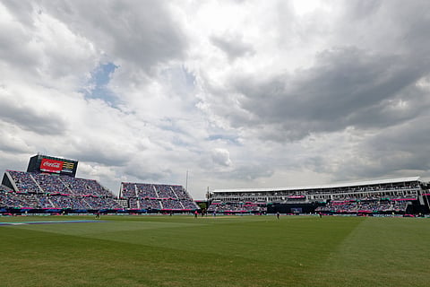 Fans fill the stands at the Nassau County International Cricket Stadium during the ICC Men's T20 World Cup cricket match between United States and India in Westbury, New York, Wednesday, June 12, 2024.