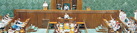 Videograb of Prime Minister Narendra Modi taking his oath as a member of the House during the first day of the first session of the 18th Lok Sabha, in Delhi on Monday