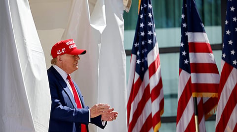 Republican presidential candidate former President Donald Trump enters at a campaign event Tuesday, June 18, 2024, in Racine, Wisconsin.