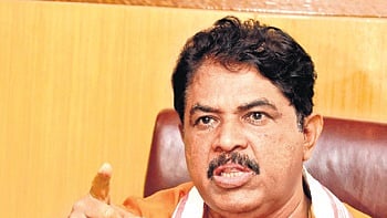 LoP R Ashoka addresses a press meet in Vidhana Soudha on Sunday