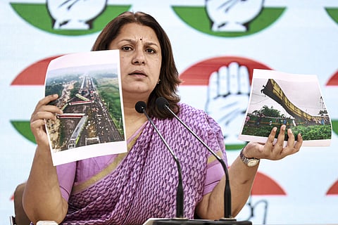 Congress leader Supriya Shrinate addresses a press conference, in New Delhi, Tuesday, June 18, 2024.