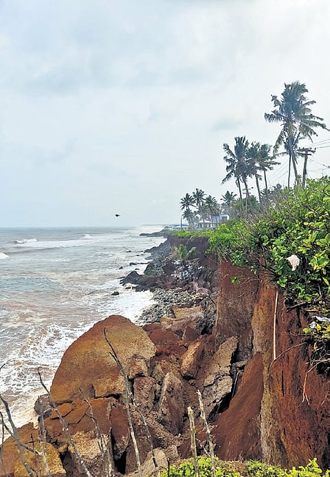 The portion of the cliff that collapsed near Edava beach in Varkala