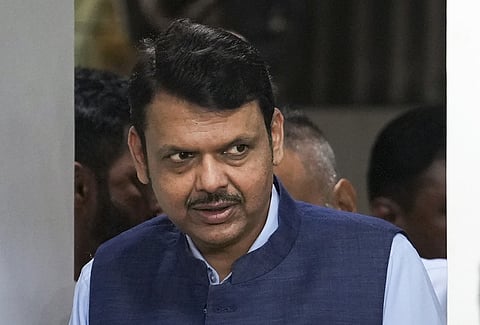 Deputy Chief Minister of Maharashtra Devendra Fadnavis arrives for a press conference at the BJP office, in Mumbai, Wednesday, June 5, 2024.