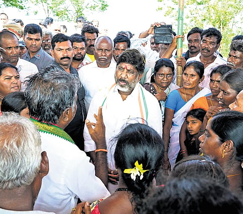 Deputy Chief Minister Mallu Bhatti Vikramarka interacts with people at Bonakal mandal in Madhira constituency of Khammam district on Sunday