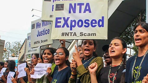 Protest against NTA by medical aspirants after the NEET-UG paper leak.