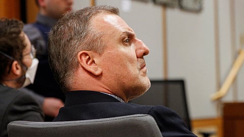 Brian Steven Smith watches proceedings during the opening day of his double murder trial, Tuesday, Feb. 6, 2024, in Anchorage, Alaska.