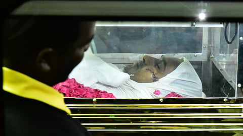 The mortal remains of Bahujan samaj party TN president Armstrong being taken in procession by his followers from RGGGH mortuary to his residence.