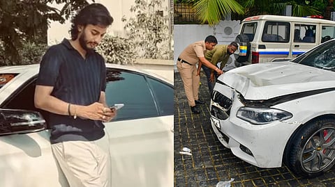 Mihir Shah (L), The accused's luxury BMW car that caused accident (L).
