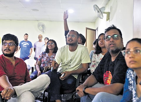 Participants take part in a quiz at Columbus Hospital