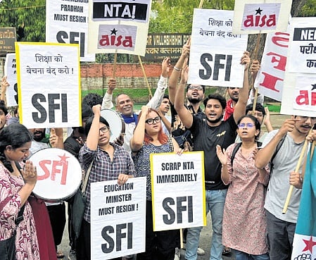 Student organisations stage protest against the NTA over irregularities in NEET, NET