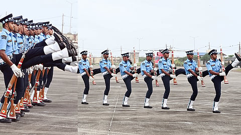 The air warriors’ drill team conducting a demonstration as part of the SAC’s 40th formation day.