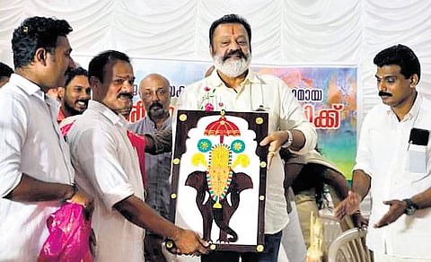 BJP workers felicitating Union minister Suresh Gopi in Thrissur
