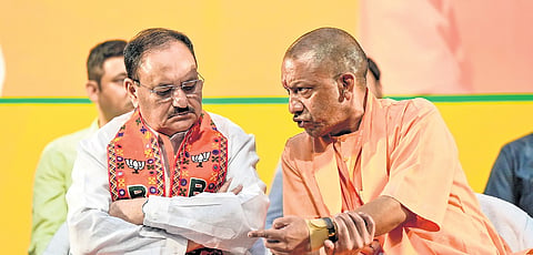 BJP chief JP Nadda with CM Yogi Adityanath in Lucknow