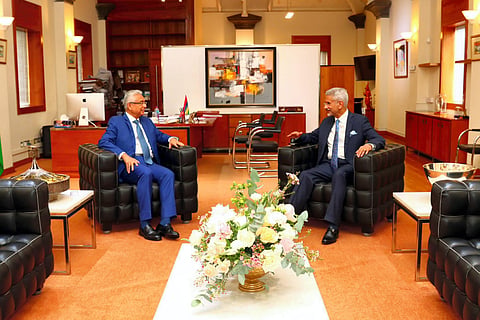 External Affairs Minister S. Jaishankar calls on Prime Minister of Mauritius Pravind Kumar Jugnauth, in Port Louis.