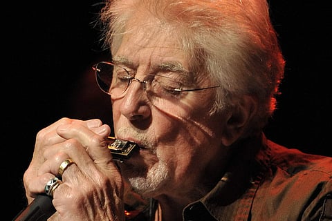 English Blues singer John Mayall performs with his band The Bluesbreakers, on the stage of the Miles Davis hall during the 42nd Montreux Jazz Festival, July 7, 2008.