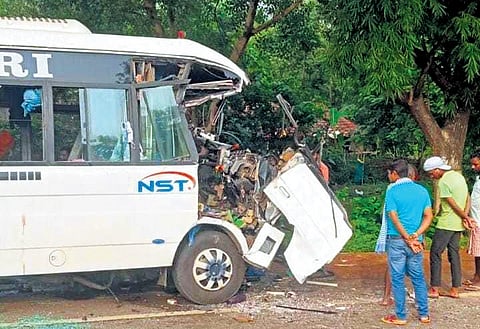 The ill-fated bus after the mishap