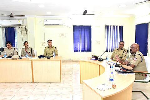 ADGP S Davidson during the meeting with police officials from Villupuram, Cuddalore and Kallakurichi districts