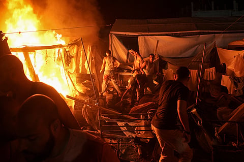 An Israeli strike hit a tent area in the courtyard of Al Aqsa Martyrs hospital in Deir al Balah causing fire and burning several patients to death.