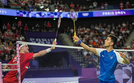 Paris: India's Lakshya Sen during the Men's Singles Semifinal badminton match against Denmark's Viktor Axelsen at the 2024 Summer Olympics,