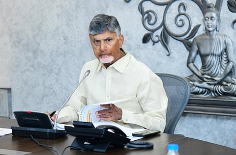 CM Nara Chandrababu Naidu during a review meeting with Industries department officials at the Secretariat on Wednesday.