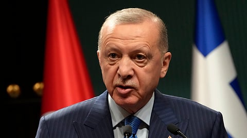 Turkish President Recep Tayyip Erdogan speaks during a news conference in Ankara, Turkey