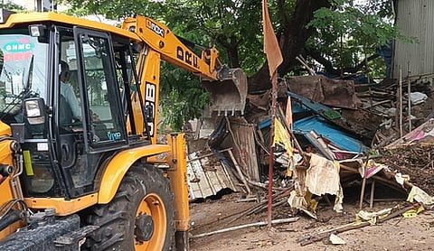 Illegal structures are demolished at Nandhagiri Hills by the HYDRAA