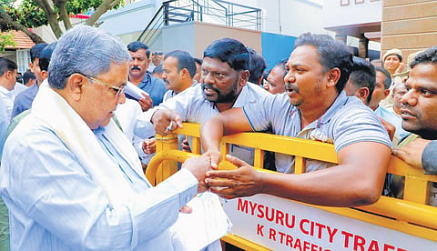 CM Siddaramaiah hears grievances from people at his Mysuru residence on Wednesday