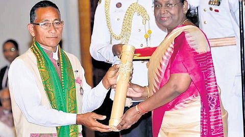 President Droupadi Murmu awards Padma Shri to Assam's Sarbeswar Basumatary