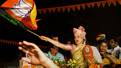 BJP MP and actress Kangana Ranaut takes part in a roadshow during the lead-up to the recently concluded Lok Sabha elections.