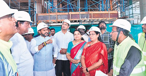 Union Minister K Rammohan Naidu inspecting airport works on Sunday