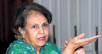 Pramoda Devi Wadiyar at a press meet in Mysuru on Monday