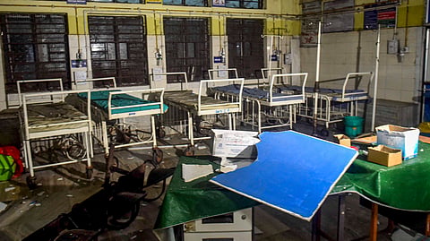 Damaged medical equipments in the emergency room after unidentified miscreants vandalised a portion of the RG Kar Medical College and Hospital amid midnight protests by women in various parts of West Bengal against the alleged rape and murder of a post graduate trainee doctor, in Kolkata.