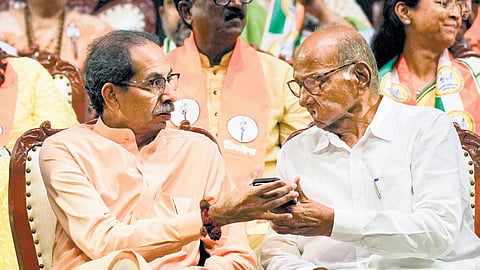 Shiv Sena (UBT) chief Uddhav Thackeray and NCP (SP) chief Sharad Pawar