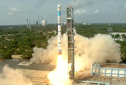 ISRO launches the third and final developmental flight of SSLV-D3/EOS-08 mission.