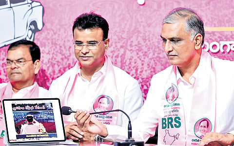 BRS MLA and former minister
T Harish Rao addresses the media in Hyderabad on Saturday