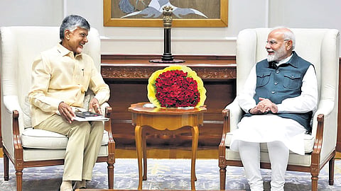 Andhra Pradesh Chief Minister N Chandrababu Naidu and Prime Minister Narendra Modi in New Delhi