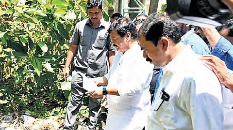 Tourism and Cinematography Minister Kandula Durgesh inspected the site where documents were burnt at the Polavaram project office in Dowleswaram