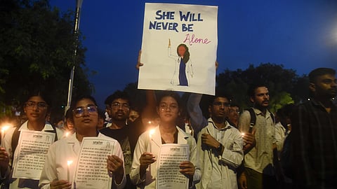 Doctors candles light protest march against the rape and murder of a postgraduate trainee doctor at Kolkata s RG Kar Hospital, in New Delhi India on August 18, 2024.