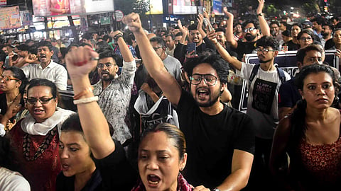 A protest rally against the rape and murder of a woman doctor at RG Kar Medical College and Hospital, in Kolkata.
