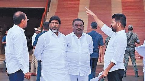 Chief Minister A Revanth Reddy, on Tuesday inspected the state Secretariat premises to select a suitable place for installing the Telangana Talli statue.