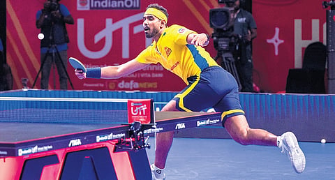 Chennai Lions’ A Sharath Kamal in action on Sunday