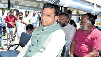 IT Minister D Sridhar Babuon a short test drive in a driverless car on Monday