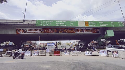 Illegal banner and wall poster in Hosur City Municipal Corporation.