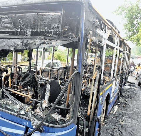 Within minutes, the entire bus could be seen engulfed in flames.